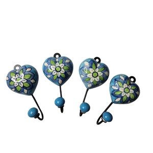 Ceramic Heart Key/Coat Hook 4" L Blue Floral World Market Set